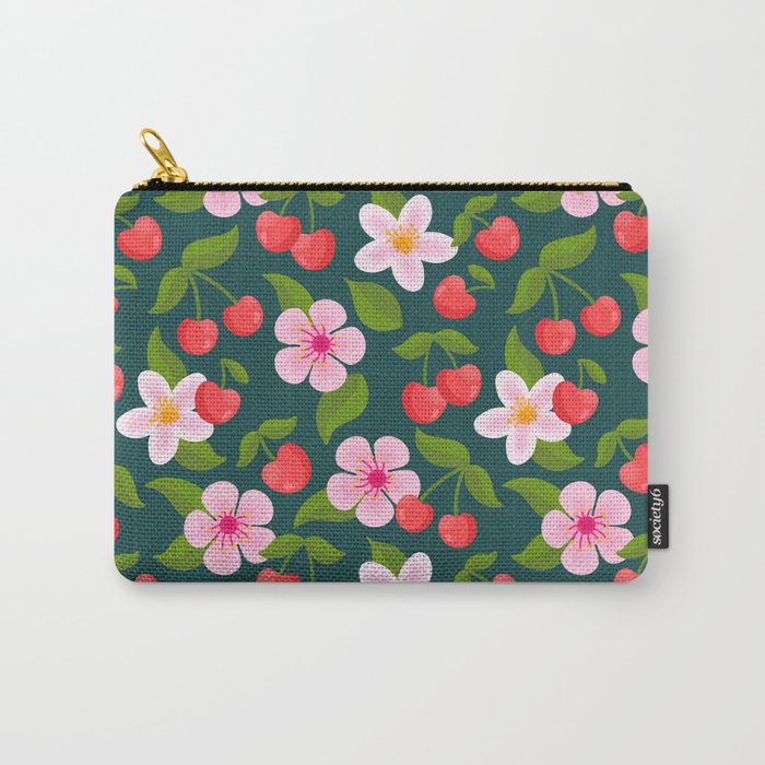 Cherry Pattern on Dark Teal Carry All Pouch Gallery Image 1