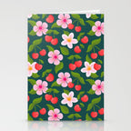 Cherry Pattern on Dark Teal Stationery Card Gallery Image 2