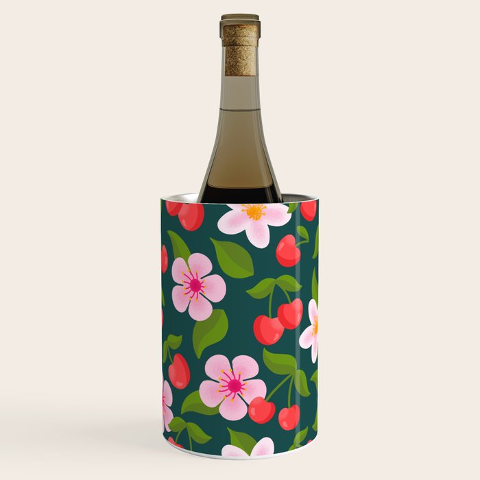 Cherry Pattern on Dark Teal Wine Chiller Gallery Image 1