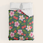 Cherry Pattern on Dark Teal Duvet Cover Gallery Image 6
