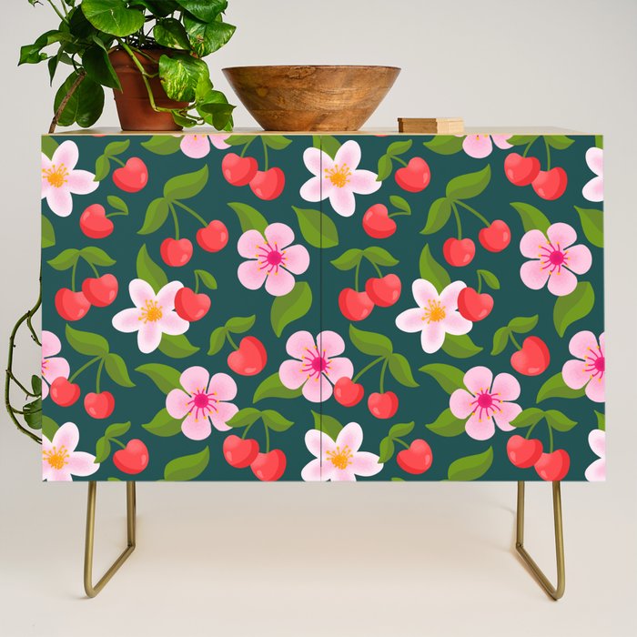 Cherry Pattern on Dark Teal Credenza Gallery Image 1