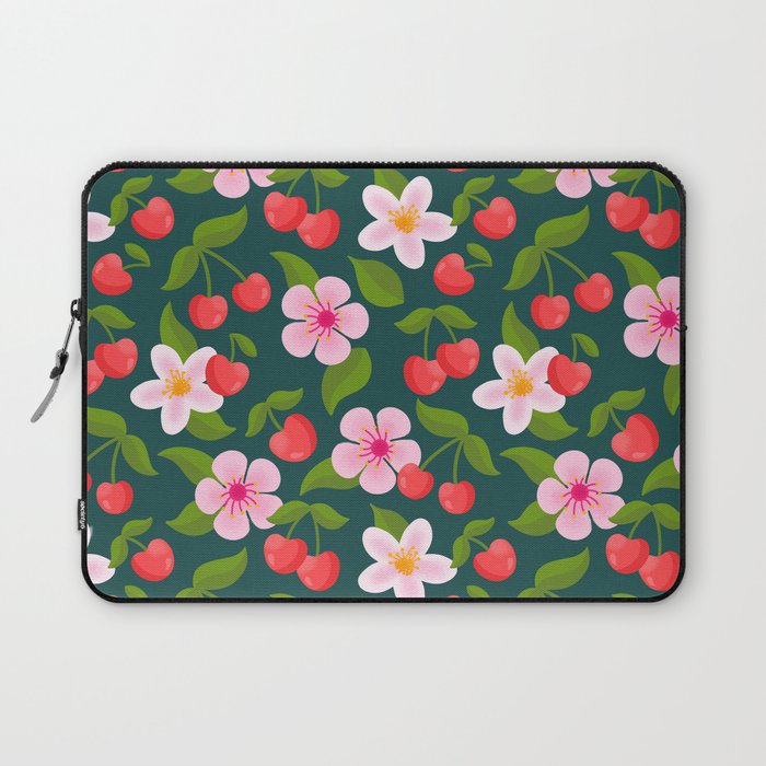 Cherry Pattern on Dark Teal Laptop Sleeve Gallery Image 1
