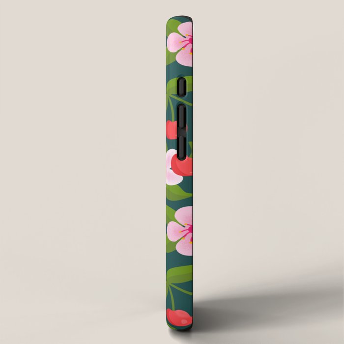 Cherry Pattern on Dark Teal iPhone Case Gallery Image 2