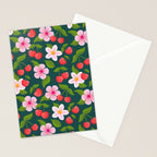 Cherry Pattern on Dark Teal Stationery Card Gallery Image 2