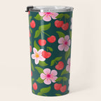 Cherry Pattern on Dark Teal Travel Mug Gallery Image 3