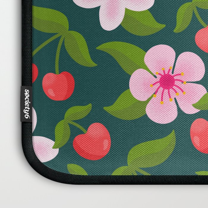 Cherry Pattern on Dark Teal Laptop Sleeve Gallery Image 3