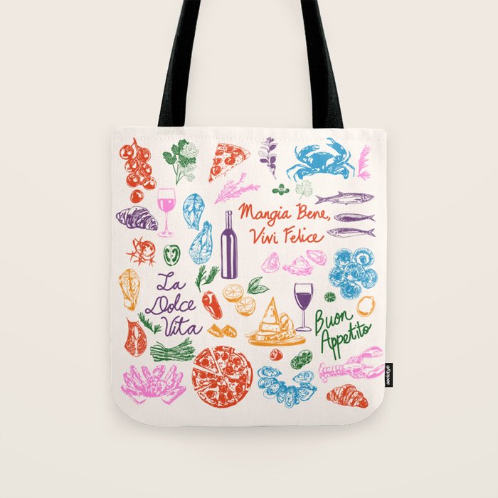 La Dolce Vita Italian Food Doodles Illustration Tote Bag Gallery Image 1