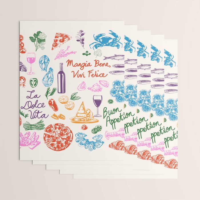 La Dolce Vita Italian Food Doodles Illustration Wrapping Paper Gallery Image 3
