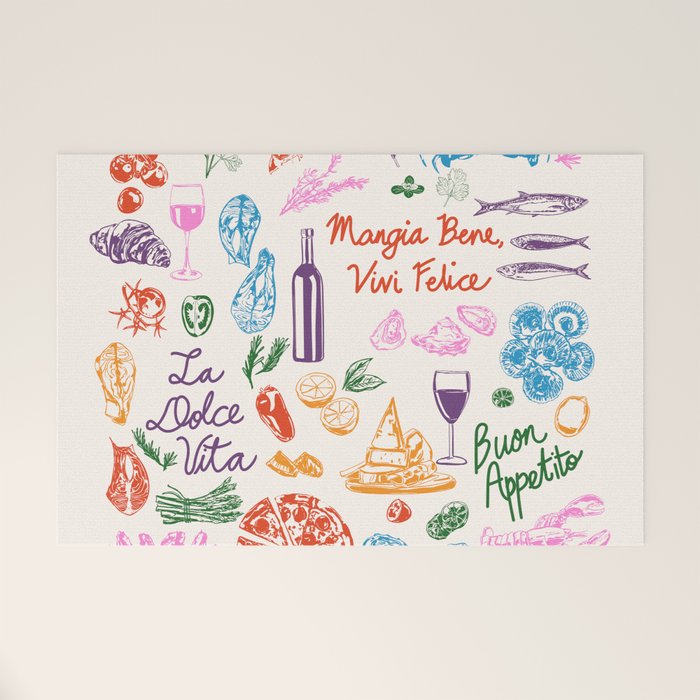 La Dolce Vita Italian Food Doodles Illustration Welcome Mat Gallery Image 1