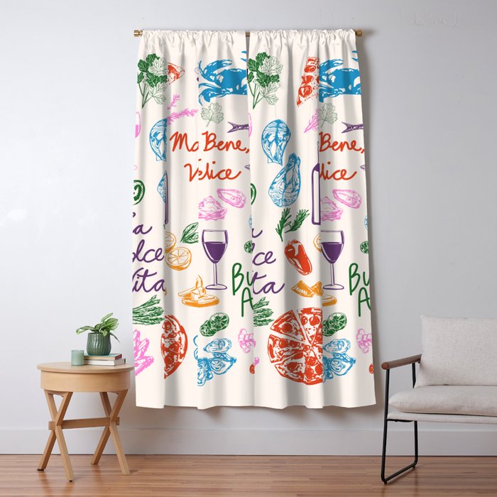 La Dolce Vita Italian Food Doodles Illustration Window Curtain Gallery Image 5