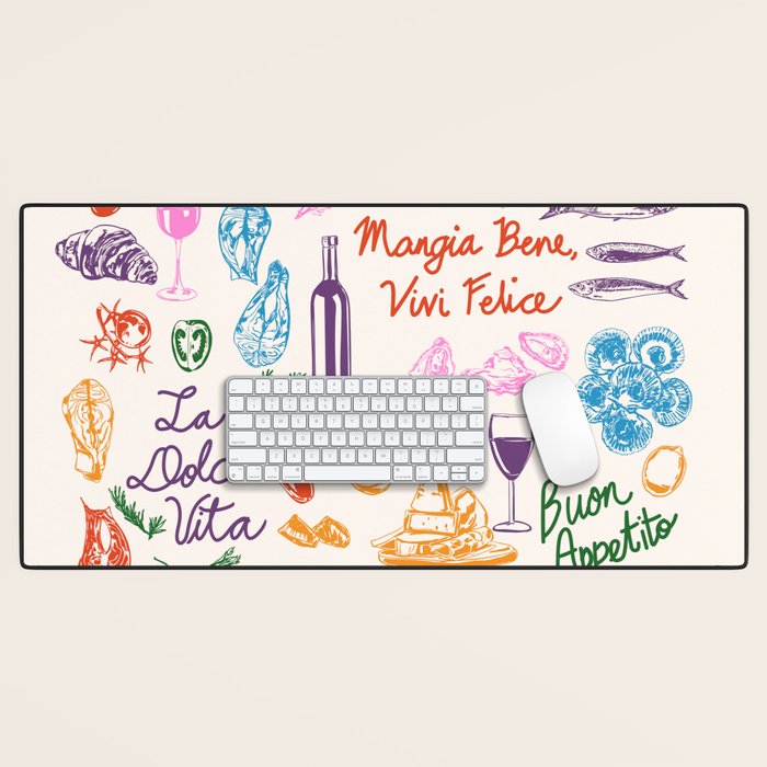 La Dolce Vita Italian Food Doodles Illustration Desk Mat Gallery Image 1