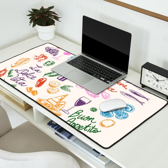 La Dolce Vita Italian Food Doodles Illustration Desk Mat Gallery Image 2