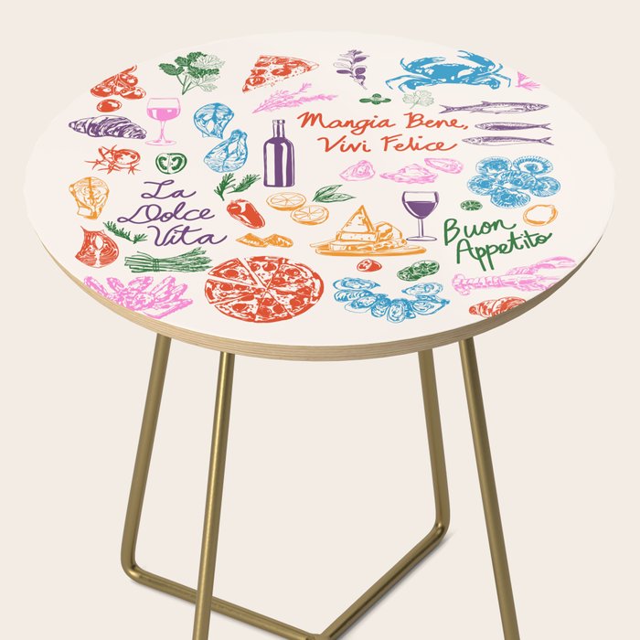 La Dolce Vita Italian Food Doodles Illustration Side Table Gallery Image 2