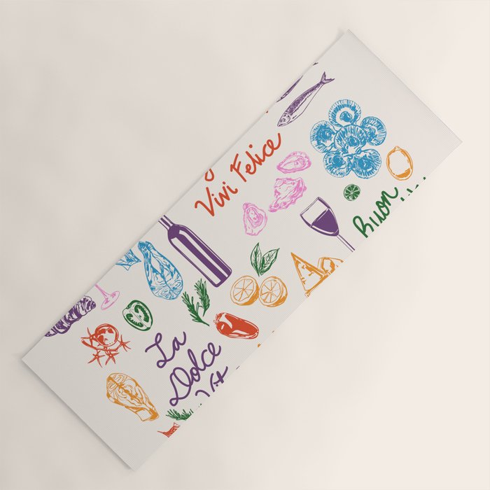 La Dolce Vita Italian Food Doodles Illustration Yoga Mat Gallery Image 1