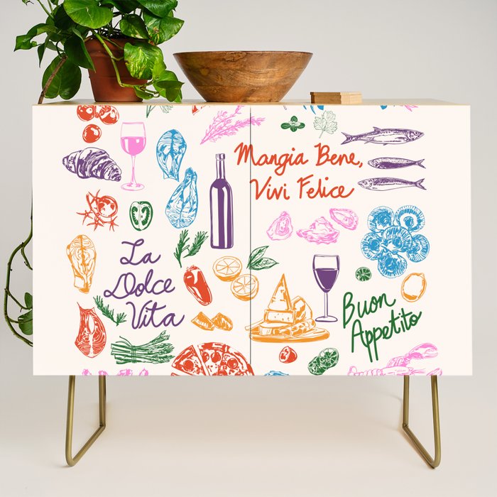 La Dolce Vita Italian Food Doodles Illustration Credenza Gallery Image 1
