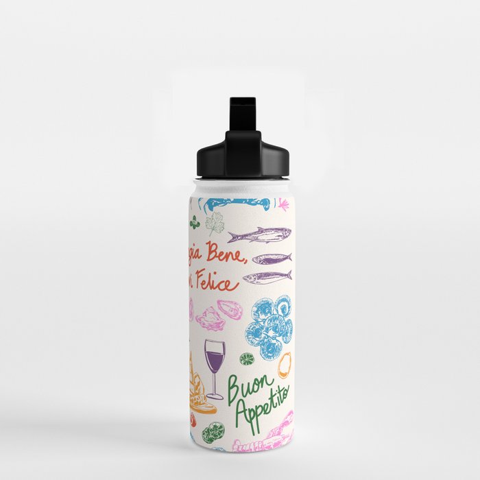 La Dolce Vita Italian Food Doodles Illustration Water Bottle Gallery Image 2