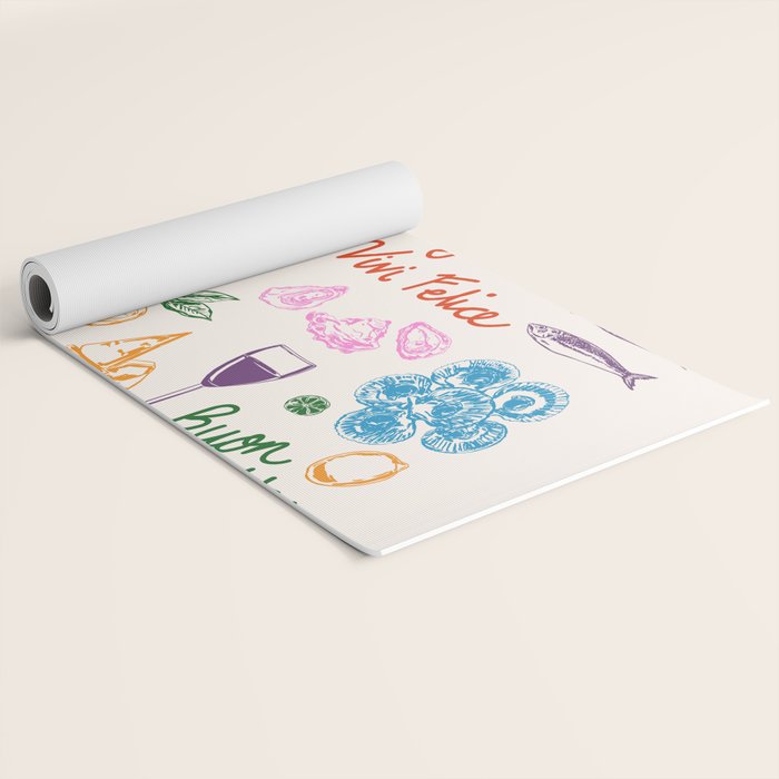 La Dolce Vita Italian Food Doodles Illustration Yoga Mat Gallery Image 2