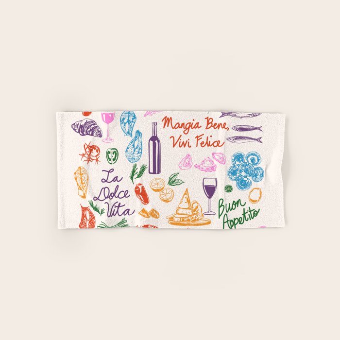 La Dolce Vita Italian Food Doodles Illustration Bath Towel Gallery Image 1