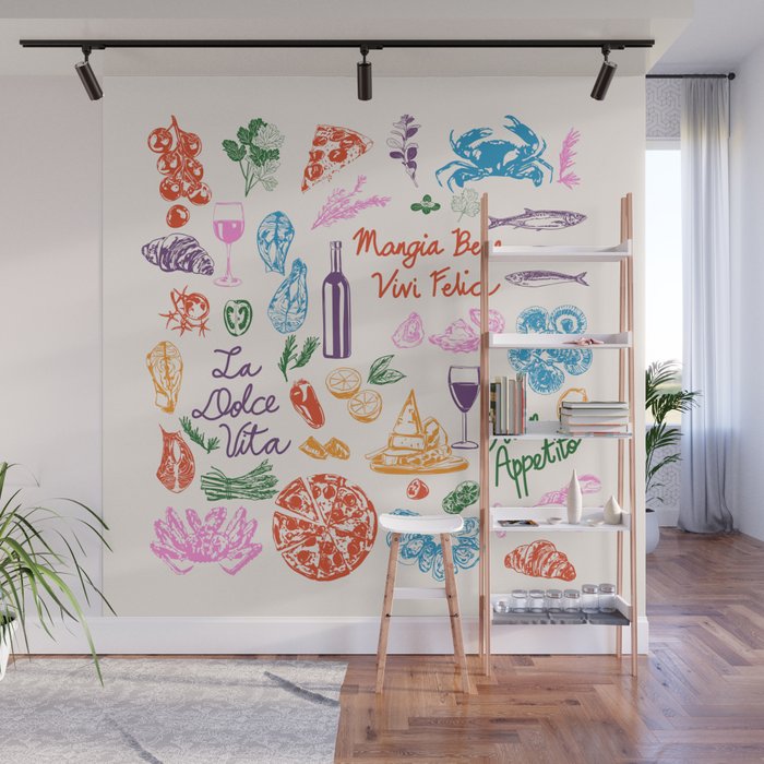 La Dolce Vita Italian Food Doodles Illustration Wall Mural Gallery Image 1