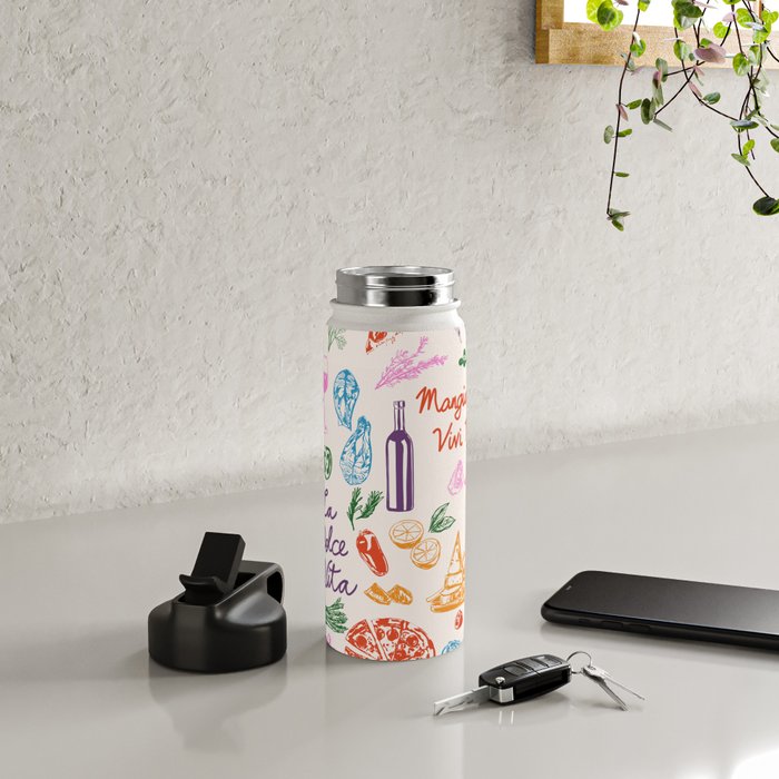 La Dolce Vita Italian Food Doodles Illustration Water Bottle Gallery Image 4