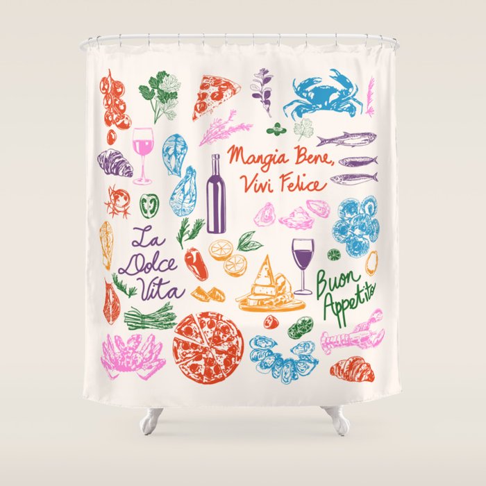 La Dolce Vita Italian Food Doodles Illustration Shower Curtain Gallery Image 1