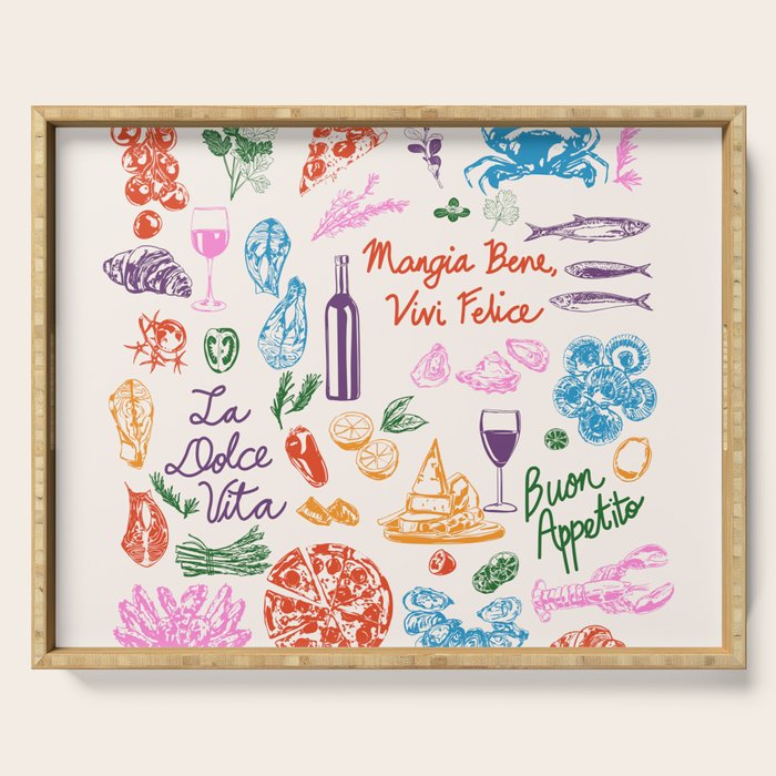La Dolce Vita Italian Food Doodles Illustration Serving Tray Gallery Image 1