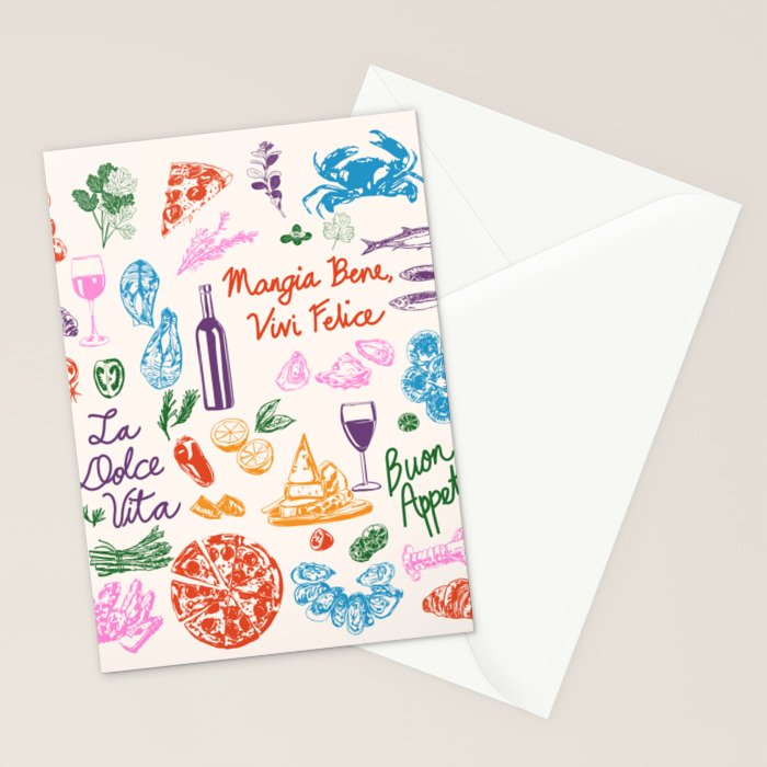 La Dolce Vita Italian Food Doodles Illustration Stationery Card Gallery Image 2