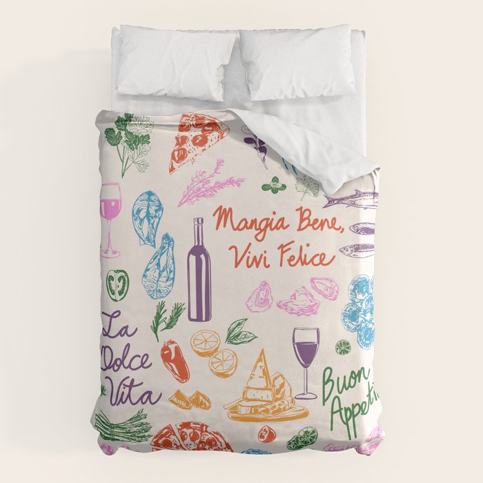 La Dolce Vita Italian Food Doodles Illustration Duvet Cover Gallery Image 6