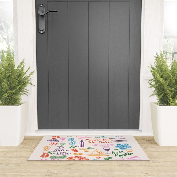La Dolce Vita Italian Food Doodles Illustration Welcome Mat Gallery Image 3
