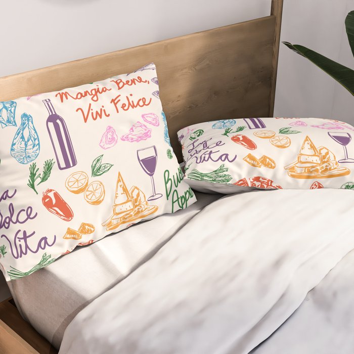 La Dolce Vita Italian Food Doodles Illustration Pillow Sham Gallery Image 2