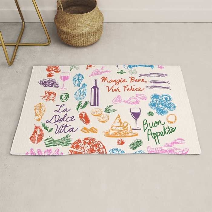 La Dolce Vita Italian Food Doodles Illustration Rug Gallery Image 1