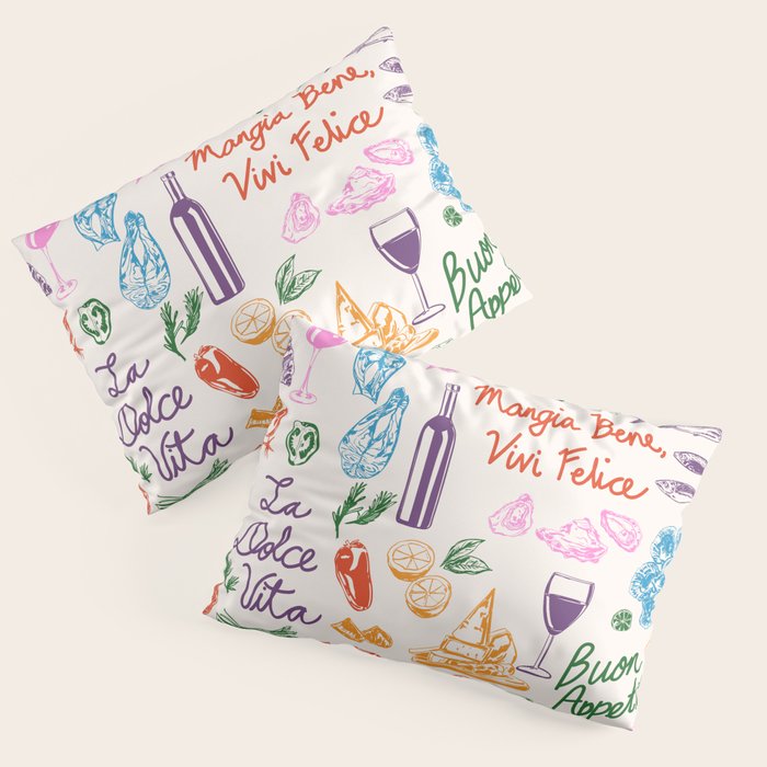 La Dolce Vita Italian Food Doodles Illustration Pillow Sham Gallery Image 3