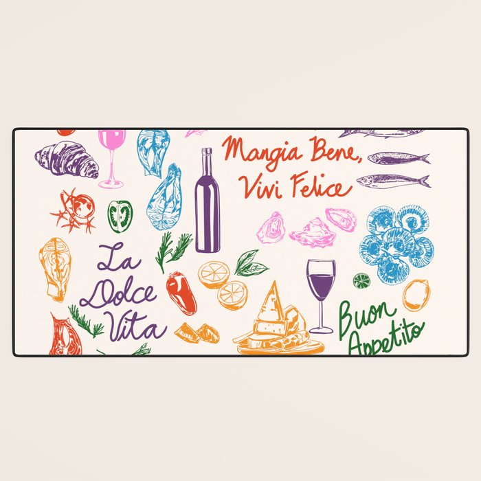 La Dolce Vita Italian Food Doodles Illustration Desk Mat Gallery Image 3