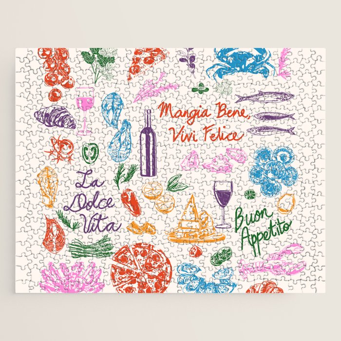 La Dolce Vita Italian Food Doodles Illustration Jigsaw Puzzle Gallery Image 1