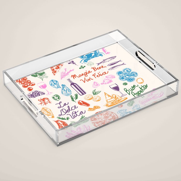 La Dolce Vita Italian Food Doodles Illustration Acrylic Tray Gallery Image 1