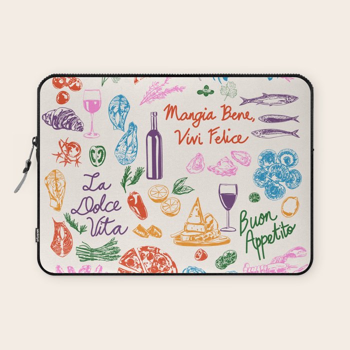 La Dolce Vita Italian Food Doodles Illustration Laptop Sleeve Gallery Image 1