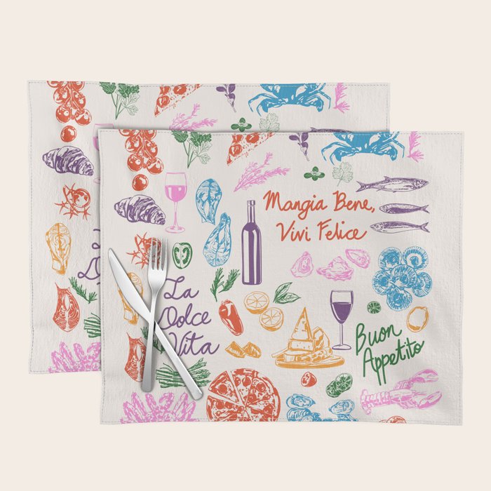La Dolce Vita Italian Food Doodles Illustration Placemat Gallery Image 1