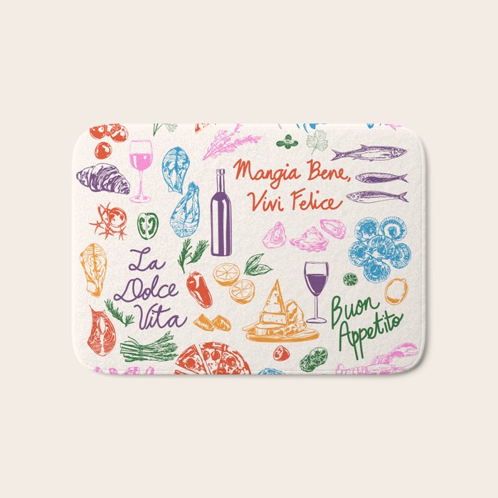 La Dolce Vita Italian Food Doodles Illustration Bath Mat Gallery Image 1