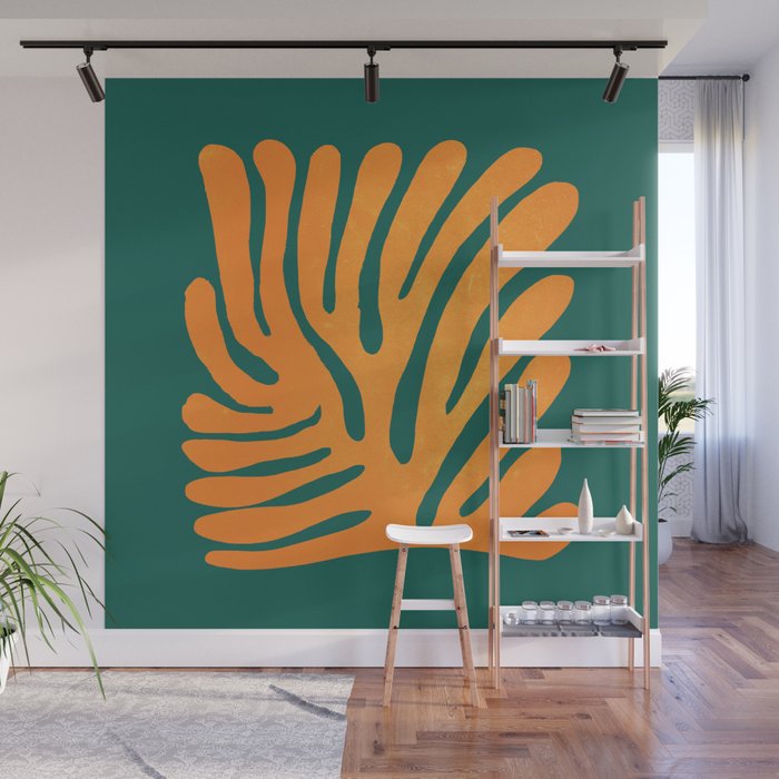 Pine Green & Tangerine: Matisse Paper Cutouts 01 Wall Mural Gallery Image 1