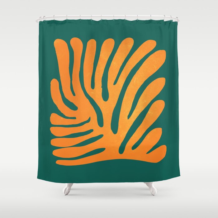 Pine Green & Tangerine: Matisse Paper Cutouts 01 Shower Curtain Gallery Image 1