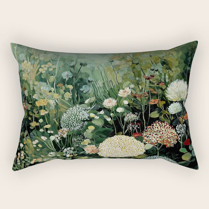 Floral Painting Fall Decor Japanese Wall Art Autumn Botanical Japandi Poster sage green Wall Art Rectangular Pillow Gallery Image 1