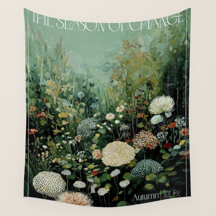 Floral Painting Fall Decor Japanese Wall Art Autumn Botanical Japandi Poster sage green Wall Art Wall Tapestry Gallery Image 4