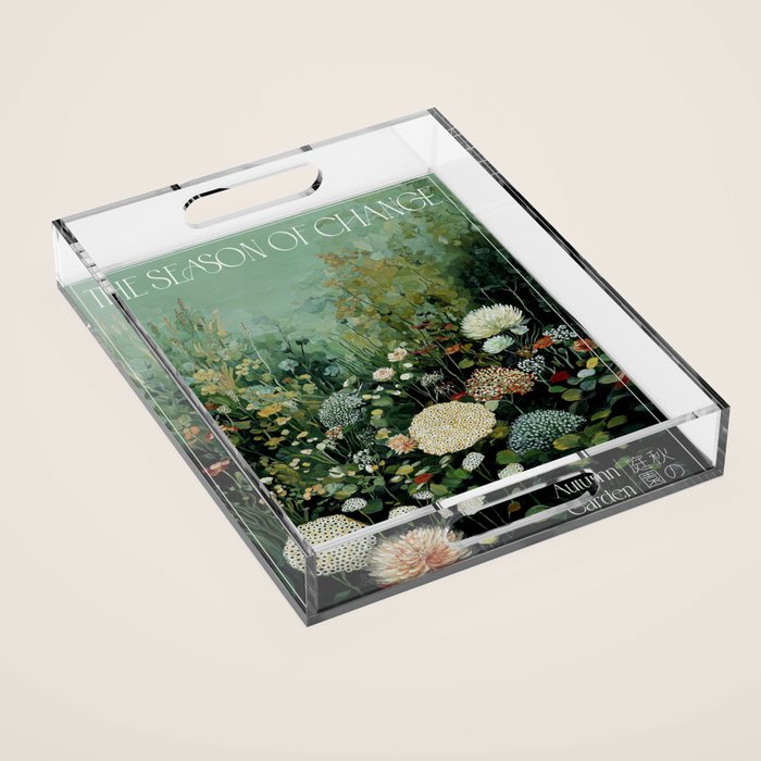 Floral Painting Fall Decor Japanese Wall Art Autumn Botanical Japandi Poster sage green Wall Art Acrylic Tray Gallery Image 1