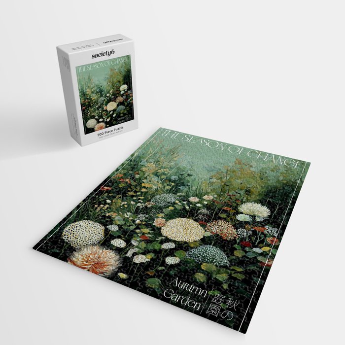 Floral Painting Fall Decor Japanese Wall Art Autumn Botanical Japandi Poster sage green Wall Art Jigsaw Puzzle Gallery Image 2