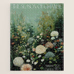 Floral Painting Fall Decor Japanese Wall Art Autumn Botanical Japandi Poster sage green Wall Art Jigsaw Puzzle Gallery Image 1