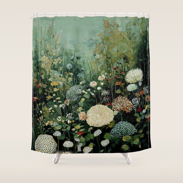 Floral Painting Fall Decor Japanese Wall Art Autumn Botanical Japandi Poster sage green Wall Art Shower Curtain Gallery Image 1