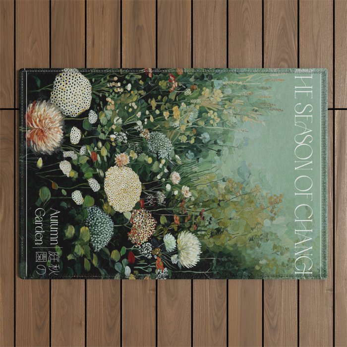 Floral Painting Fall Decor Japanese Wall Art Autumn Botanical Japandi Poster sage green Wall Art Outdoor Rug Gallery Image 1
