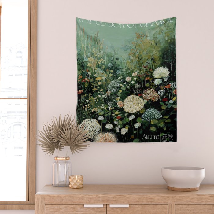 Floral Painting Fall Decor Japanese Wall Art Autumn Botanical Japandi Poster sage green Wall Art Wall Tapestry Gallery Image 2