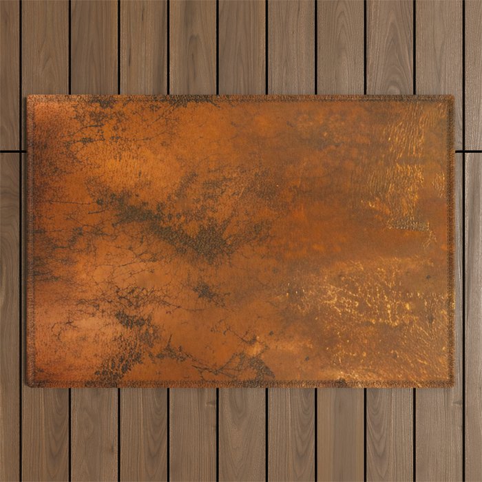 Aesthetic Rust Copper Japandi Art Outdoor Rug Gallery Image 1