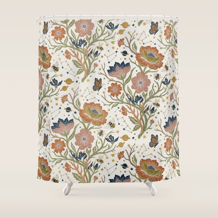 Boho Floral Galaxy Garden Shower Curtain Gallery Image 1